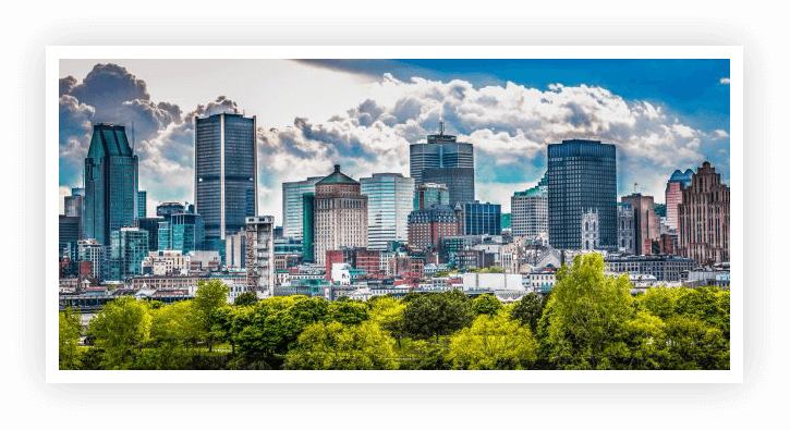 A view of the city skyline from across the river.